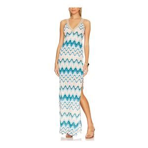 Luli Fama 'Trim' Blue Embroiderred Glitter Detail Maxi Dress Size M